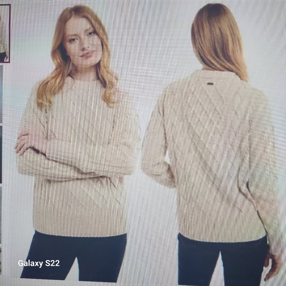 Barbour Daffodil Knit Crew Neck Sweater Oatmeal Cream Women's Size: 6 WORN 2x - Picture 2 of 9